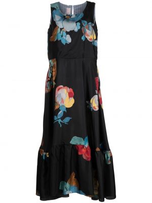 Svilena haljina bez rukava s cvjetnim printom s printom Antonio Marras crna