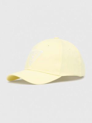 Памучна шапка с козирки с апликация Guess жълто