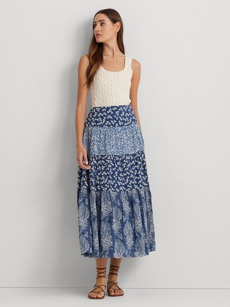 Falda midi de algodón de flores Lauren Ralph Lauren azul