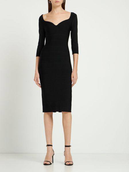 Sukienka midi z dżerseju Hervé Léger czarna