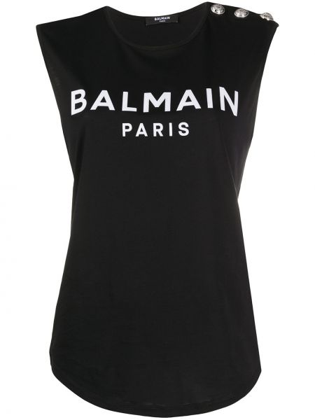 Camiseta sin mangas con estampado Balmain negro