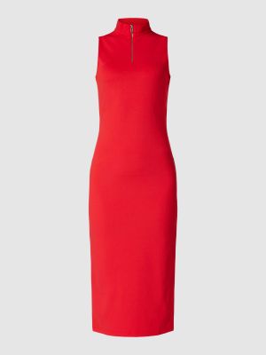 Sukienka midi dopasowana z wiskozy ze stójką Hugo czerwona