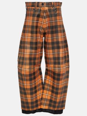 Voľné kockované kožené nohavice Dodo Bar Or oranžová