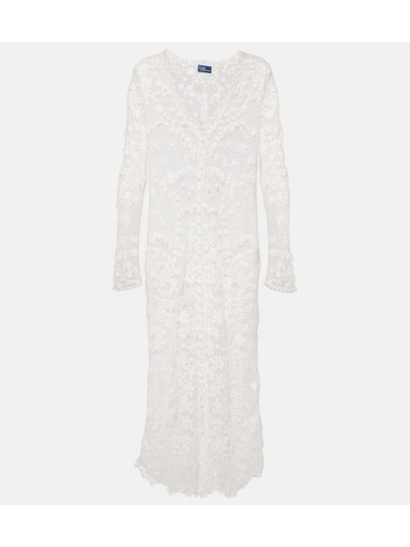 Bavlněné midi šaty Polo Ralph Lauren bílé