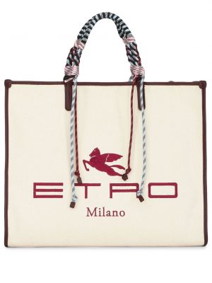 Τσάντα shopper με κέντημα Etro μπεζ
