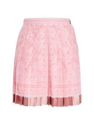 Plisované hedvábné mini sukně s potiskem Versace růžové