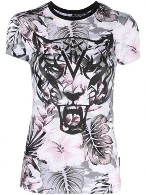 Koszulka w kwiatki z nadrukiem w tygrysie prążki Plein Sport biała
