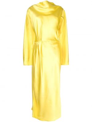 Сатенена коктейлна рокля с драперии Stine Goya жълто