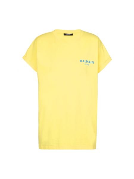 Koszulka z nadrukiem Balmain żółta