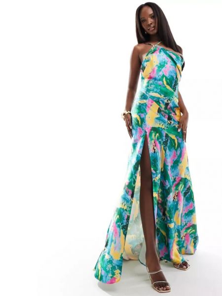 Атласное длинное платье с принтом с абстрактным узором True Violet
