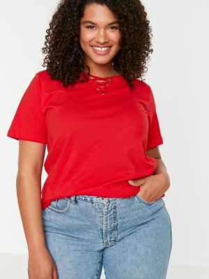 Čipkované tričko Trendyol červená
