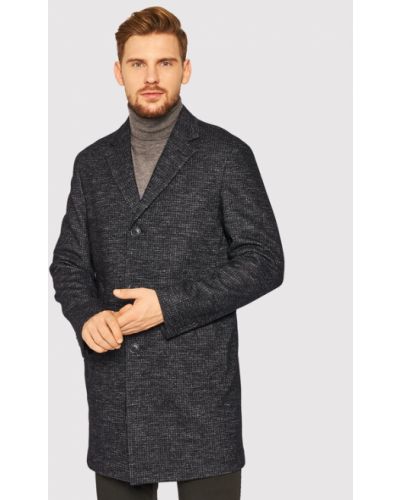 Vlnený priliehavý zimný kabát Oscar Jacobson čierna