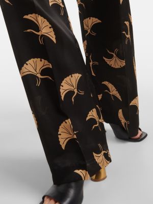 Pantaloni di raso di seta con stampa Dries Van Noten nero