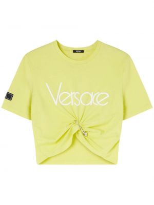 Bombažna majica s potiskom Versace rumena