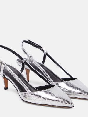Pantofi cu toc din piele slingback Isabel Marant argintiu