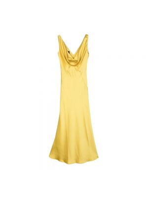 Żółta sukienka długa z dekoltem w serek Pinko