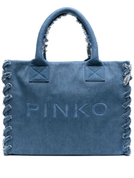 Haftowana torba plażowa Pinko niebieska