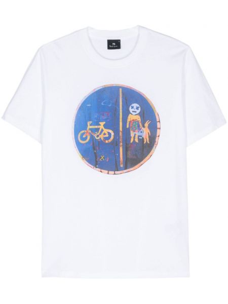 T-krekls ar apdruku ielu stila Ps Paul Smith balts