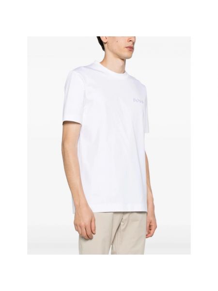 Camisa de algodón con bordado de cuello redondo Hugo Boss blanco