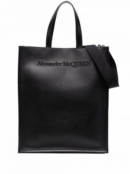 Кожени шопинг чанта бродирани Alexander Mcqueen черно