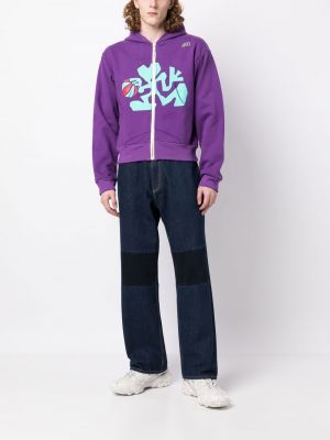 Raštuotas džemperis su gobtuvu Namesake violetinė