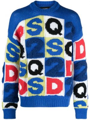 Пуловер с кръгло деколте Dsquared2 синьо