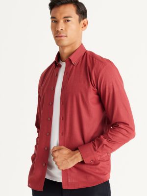 Βαμβακερό λινό πουκάμισο σε στενή γραμμή Ac&co / Altınyıldız Classics κόκκινο