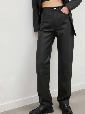 Spodnie z wysoką talią skórzane Remain czarne