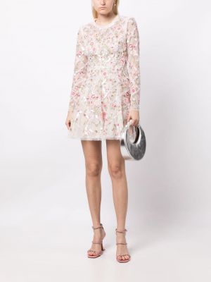 Květinové večerní šaty s výšivkou Needle & Thread růžové