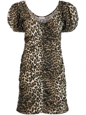 Robe en coton à imprimé à imprimé léopard Ganni marron