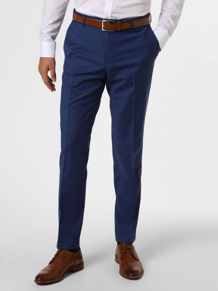 Spodnie wełniane slim fit Finshley & Harding London niebieskie
