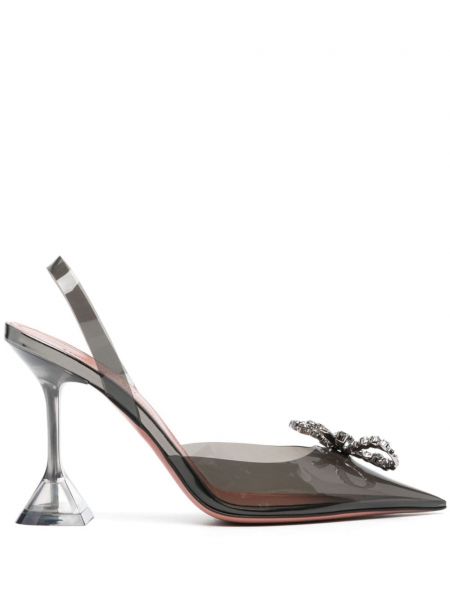 Полуотворени обувки с панделка с кристали Amina Muaddi сиво