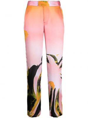 Копринени панталон с принт с абстрактен десен Louisa Ballou розово