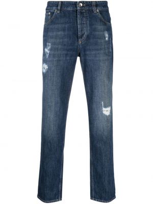 Proste jeansy z dziurami Brunello Cucinelli niebieskie