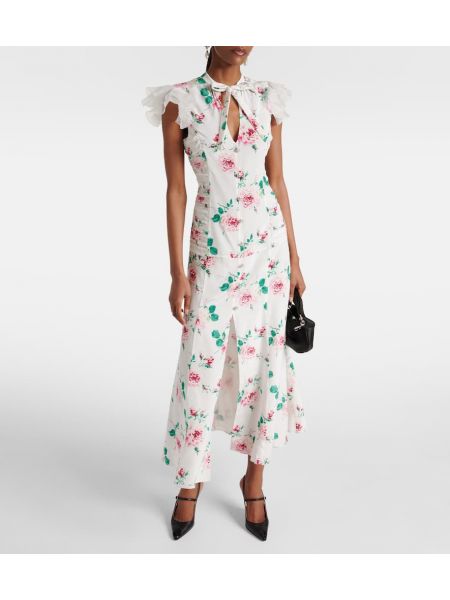 Svilena midi obleka s cvetličnim vzorcem Alessandra Rich bela