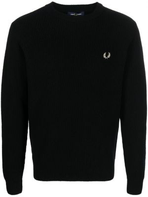 Vlnený sveter s výšivkou Fred Perry čierna