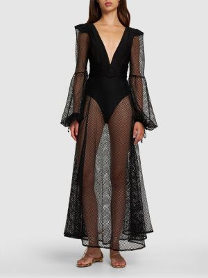 Dolga obleka z mrežo Patbo črna