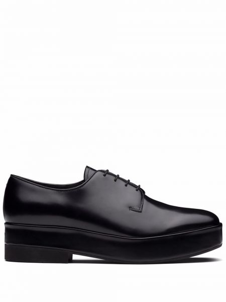 Кожени обувки в стил дерби с връзки с дантела Prada черно