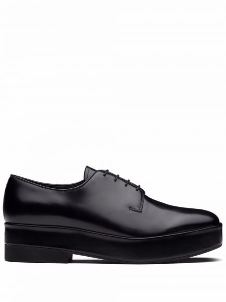 Spitzen leder schnür derby schuhe Prada schwarz