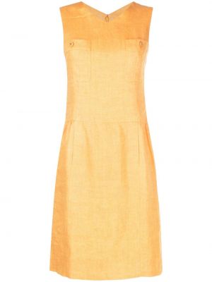 Lněné šaty bez rukávů s knoflíky Chanel Pre-owned oranžové
