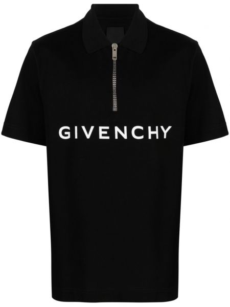 Tricou polo cu fermoar cu imagine Givenchy negru