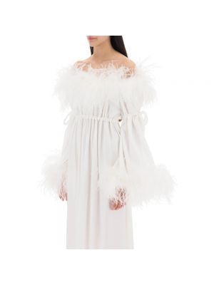 Vestido largo de raso con plumas de plumas Art Dealer blanco