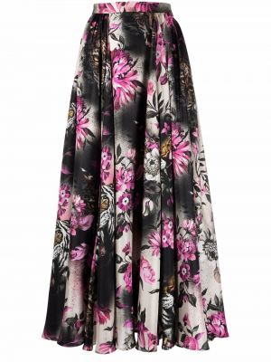 Midi suknja s cvjetnim printom s printom s leopard uzorkom Roberto Cavalli crna