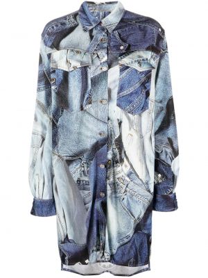Rifľová košeľa s potlačou Moschino Jeans modrá