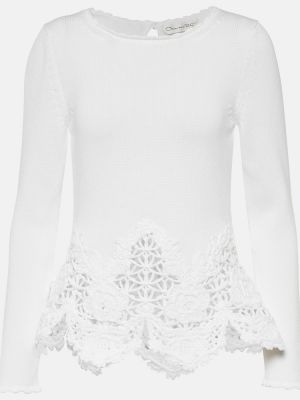 Sweter bawełniany koronkowy Oscar De La Renta biały
