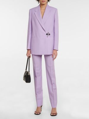 Pantaloni dritti a vita alta di lana mohair Givenchy viola