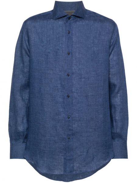 Lanena srajca Brunello Cucinelli modra