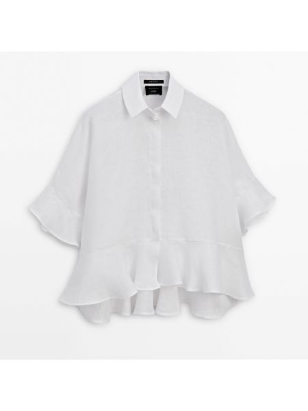 Льняная рубашка с рюшами Massimo Dutti белая