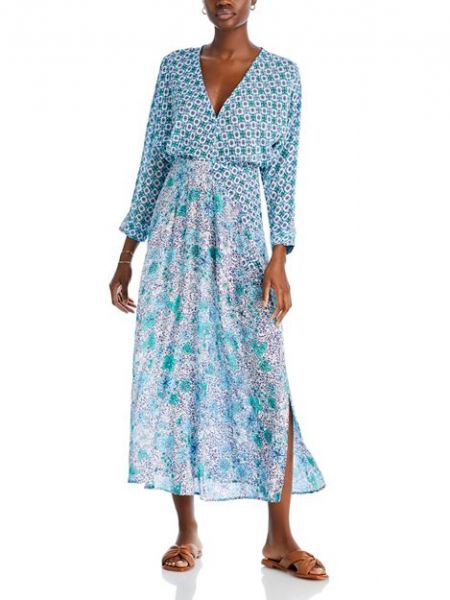 Длинное платье в цветочек с принтом Poupette St Barth синее