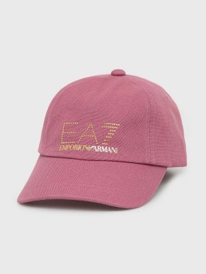 Памучна шапка с апликация Ea7 Emporio Armani розово